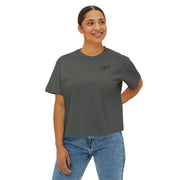 Women's Boxy Tee — "Pray Then Press" Minimal Script Cropped T-Shirt