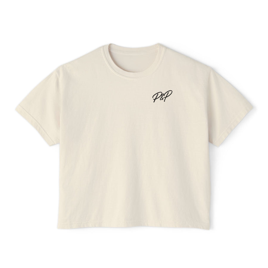 Beige t-shirt with 'LOVE' text on a white background