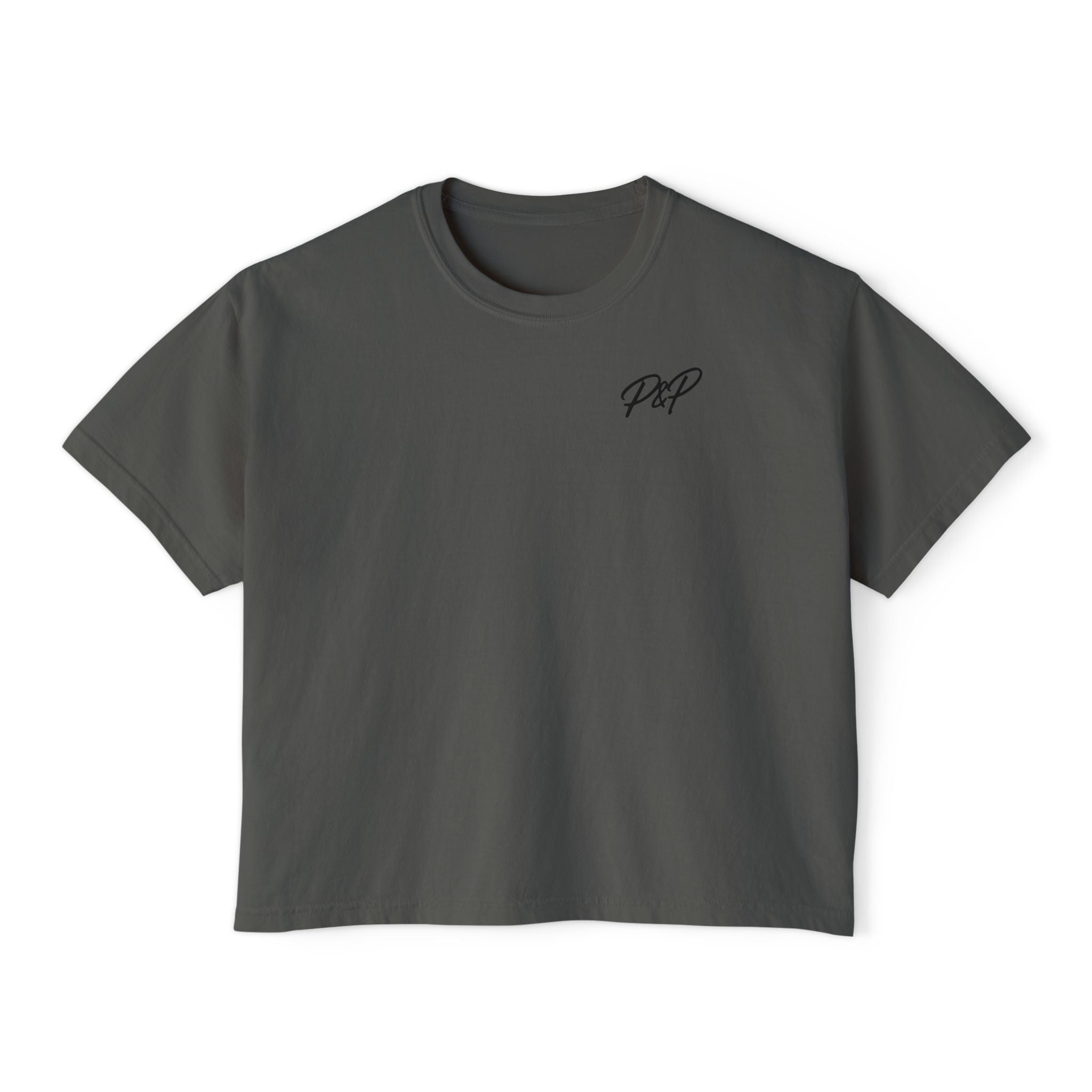Women's Boxy Tee — "Pray Then Press" Minimal Script Cropped T-Shirt