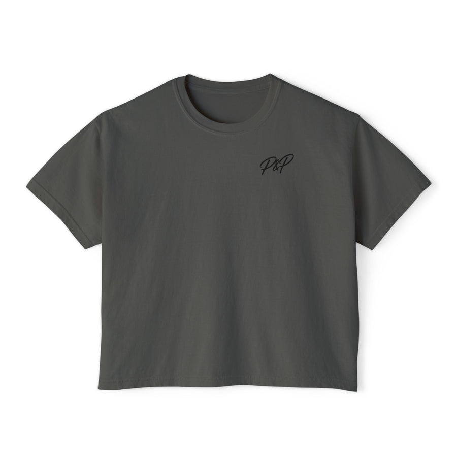 Women's Boxy Tee — "Pray Then Press" Minimal Script Cropped T-Shirt