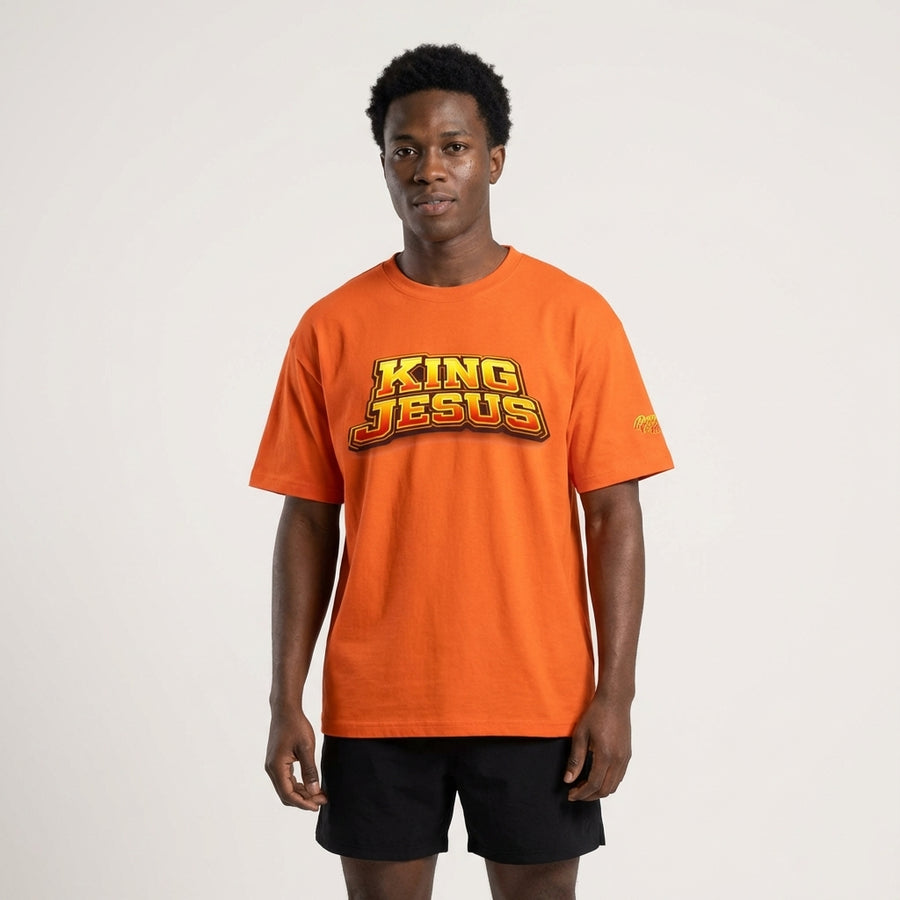 Orange King Jesus T‑Shirt — Bold Retro Christian Tee