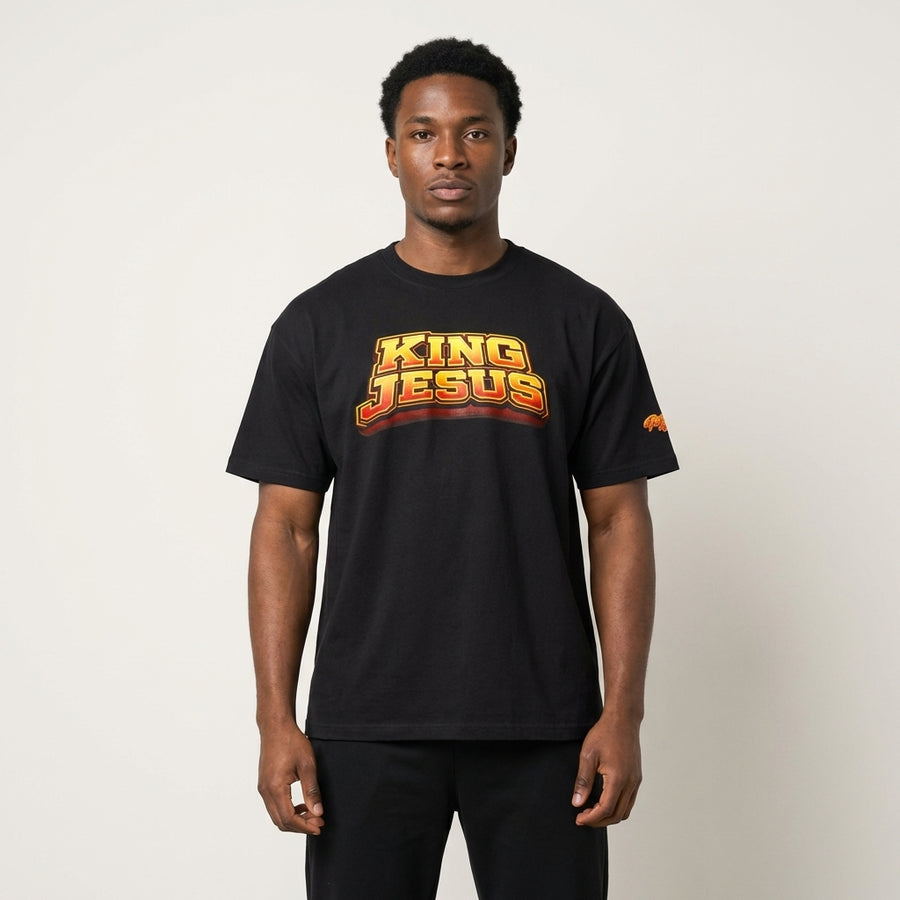 Orange King Jesus T‑Shirt — Bold Retro Christian Tee