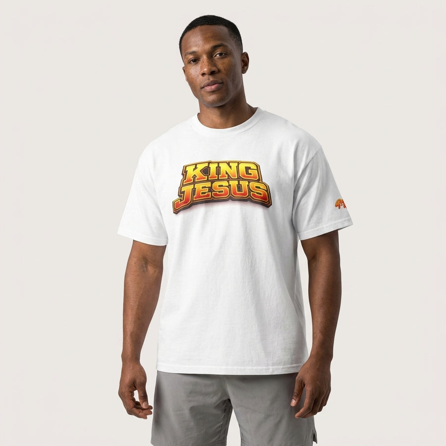 Orange King Jesus T‑Shirt — Bold Retro Christian Tee